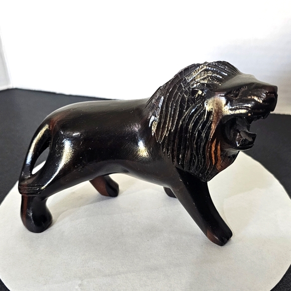 unknown Other - Ebony Iron Wood Lion Statue Decor Hand Carved As Shown Vintage